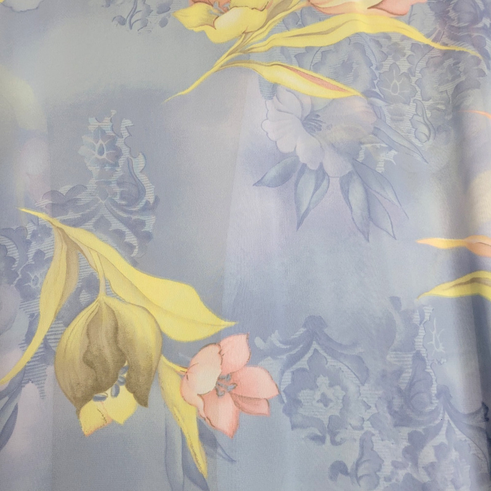 Vintage Secret Treasure Lingerie Robe Womens L Blue Floral Belted Sheer 90s Y2K - Picture 7 of 12